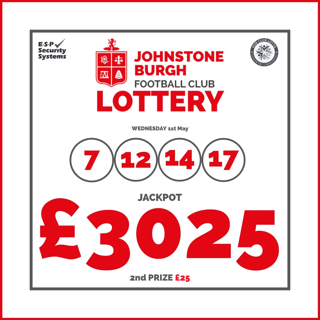 Tonight’s Lottery Numbers are ... 🇦🇹
You know the old saying ‘money goes to money’ ... 💰 
... a certain Mr Brian Williams hits that saying with a £25 2nd Prize 👏🏻

#GETINVOLVED & #GETITON 🇦🇹 Our Club Lotto
ourclublotto.co.uk/play/johnstone…