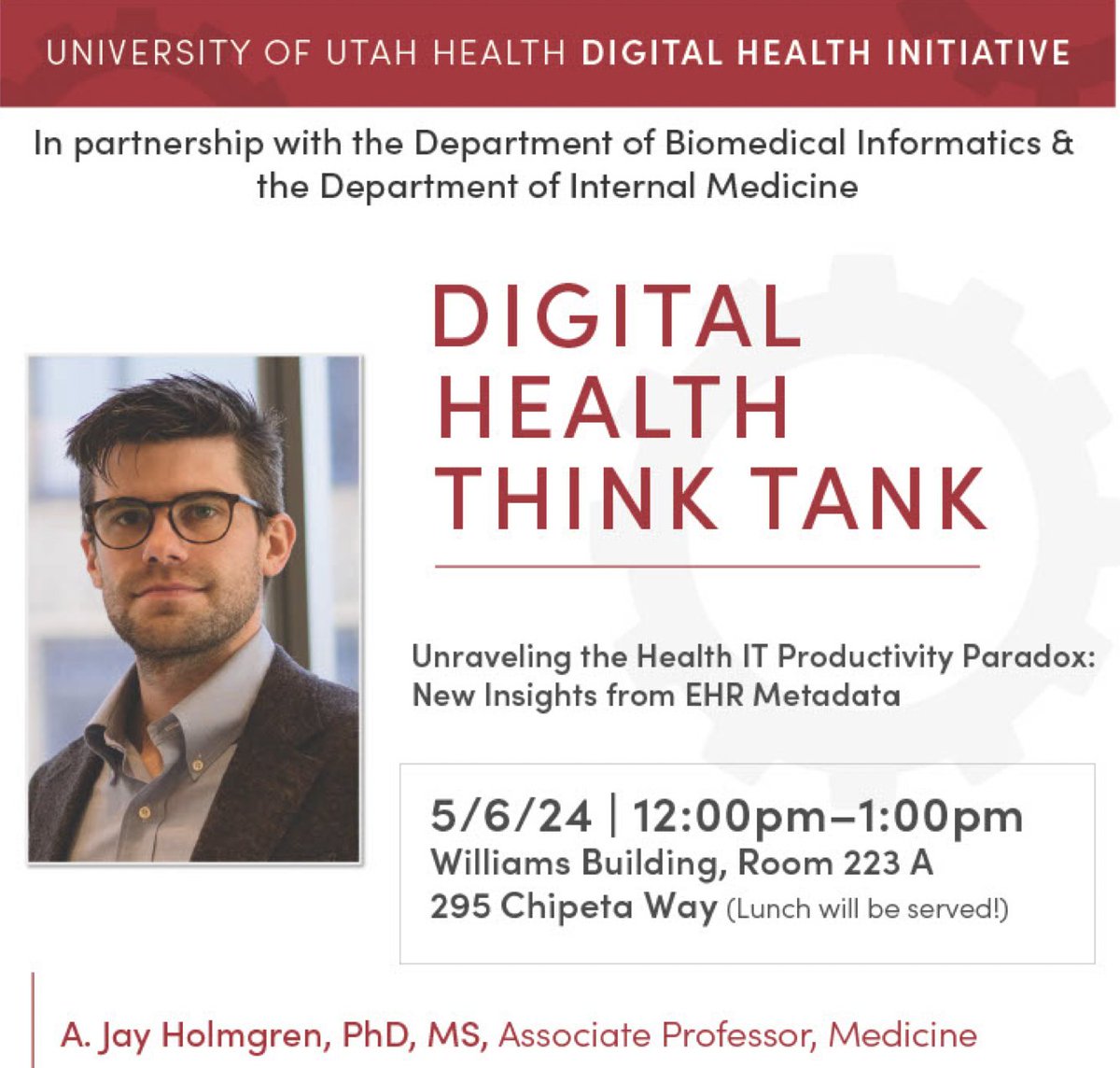 Our next Think Tank is on Monday, May 6. Come learn about unraveling the health IT productivity paradox, and new insights we've gained from EHR metadata. Join via zoom or in-person (with lunch served). #digitalhealth