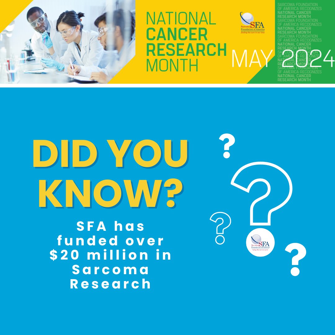 Today marks the start of National Cancer Research Month! Throughout May, we'll be sharing information about the importance of research funding for #sarcoma. The path to a cure is research and research is the heart of SFA. Read about the research we have funded:…