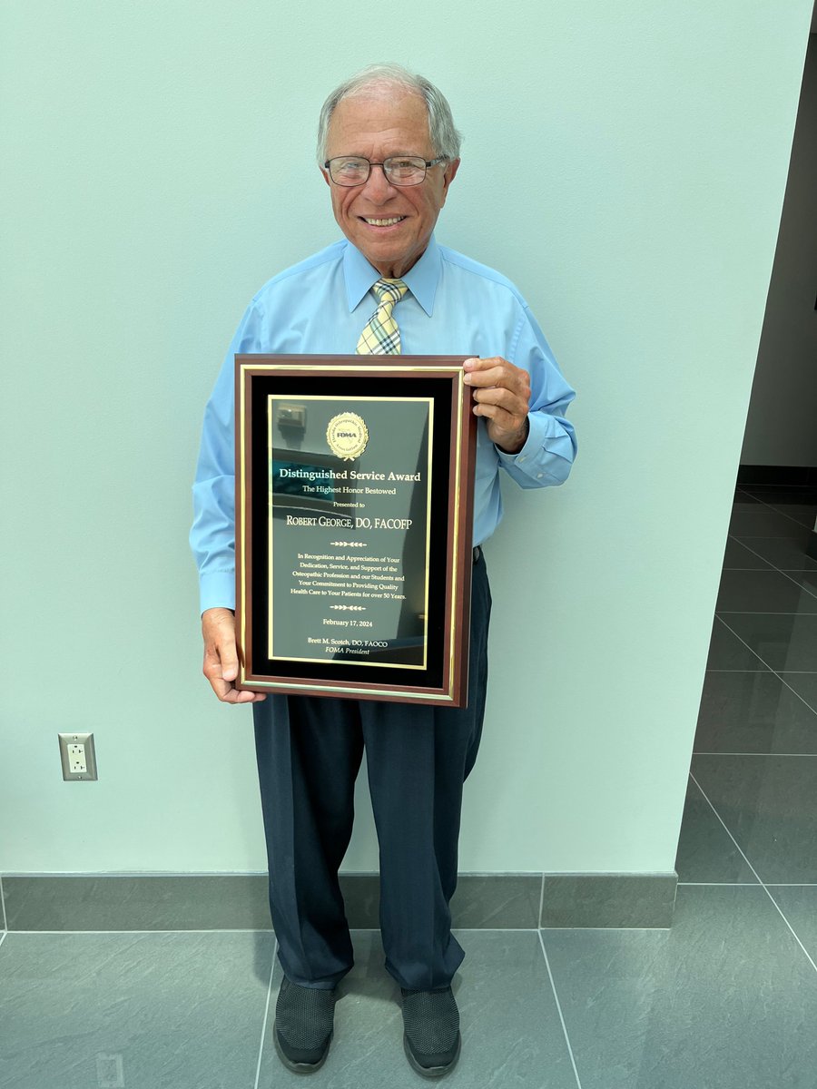 Congratulations to Robert George, Do, FACOFP on receiving the Distinguished Service Award. ​ This is in recognition and appreciation of Dr. George's dedication, service, and support of the osteopathic profession and students.... buff.ly/3tC5ANc