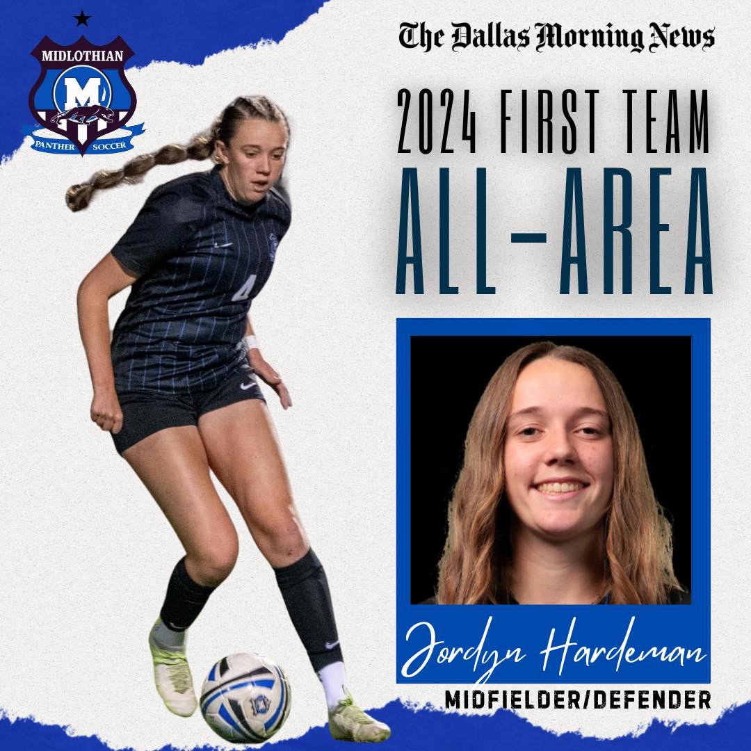 Dallas Morning News’ FIRST TEAM ALL-AREA!
“4-Star Virginia pledge had 24 goals, 13 assists in 16 games, helped U17 US National Team win Concacaf title, honorable mention all-state” 
Congratulations @JordynHardeman !  #MISDProud
@MidlothianISD @MISD_Athletics @MHSsoccerBC