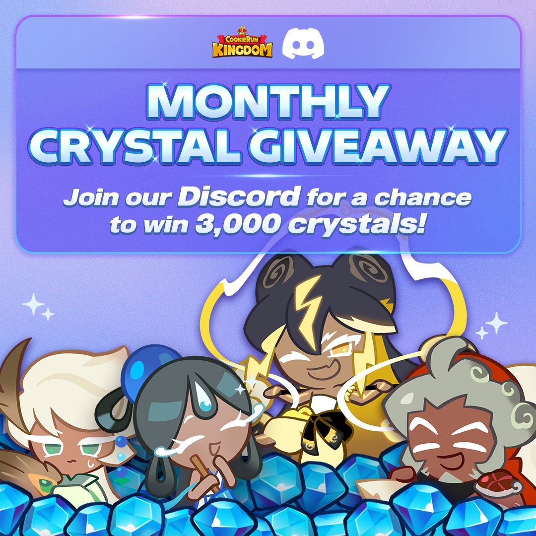 Welcome to May! 💐 Join us on the official #CookieRunKingdom Discord where 10 winners will receive 3,000 Crystals! 💎Visit the kingdom-giveaway channel for details in our server! The giveaway ends on 4/9 at 10:00 AM PDT. Join here: bit.ly/joinDiscordCRK