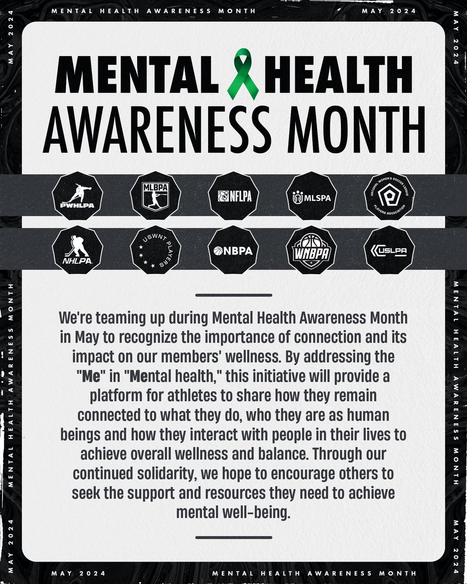 The NHLPA has ​once again teamed up with fellow sports unions in support of #MentalHealthMonth. Recognizing the importance of connection and its impact on member wellness, we encourage others to also seek the support and resources they need to achieve mental well-being.