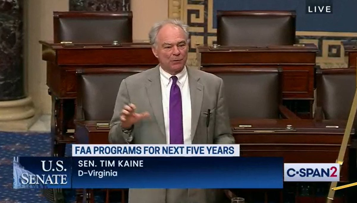 RIGHT NOW: Virginia Senator @timkaine announces he'll be filing an amendment w/ @MarkWarner to REMOVE the additional DCA flights from the FAA reauthorization bill. @wusa9