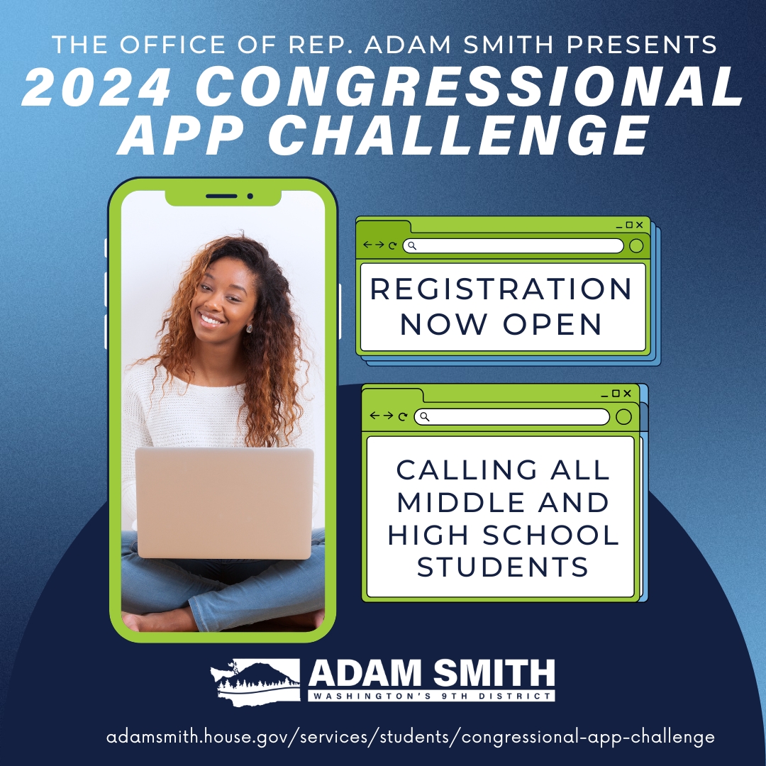 The Congressional App Challenge is here! Learn more about the challenge and how to register: adamsmith.house.gov/services/stude…