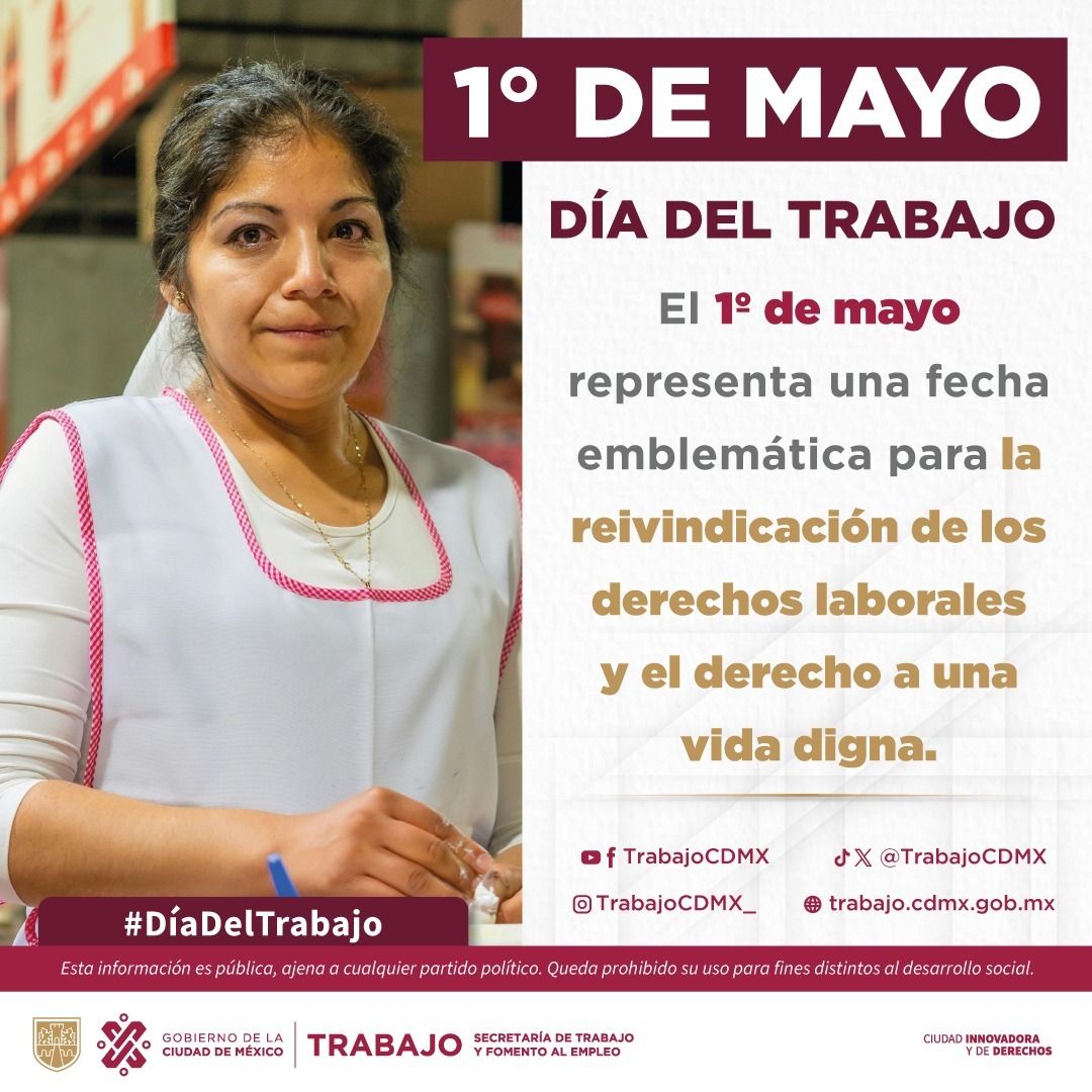 #DíaDelTrabajo La lucha por un trabajo digno sigue vigente, este 1ero de mayo reconocemos el esfuerzo de todas las personas trabajadoras del mundo. #TrabajoEnLaCiudad  @TrabajoCDMX