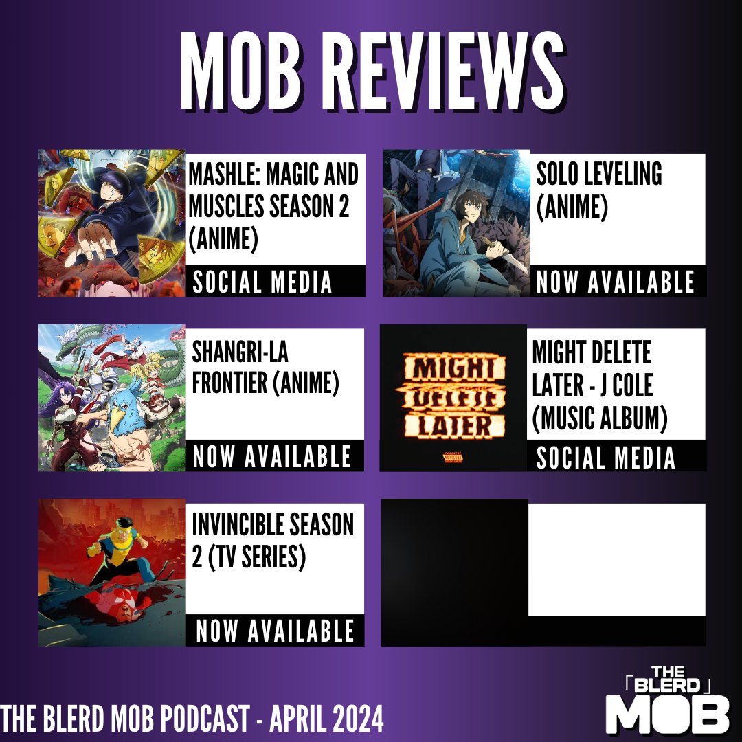 🗣 And that’s a wrap! The Blerd Mob Podcast Mob’s Monthly for April 2024 is here! 🗞

Catch More The Blerd Mob Podcast Content: bit.ly/theblerdmobpod…  

#jointhemobnerds #funny #comic #videogame #film #tv #movie #shows #gaming #anime #manga #music #cartoon #nerd #cinema