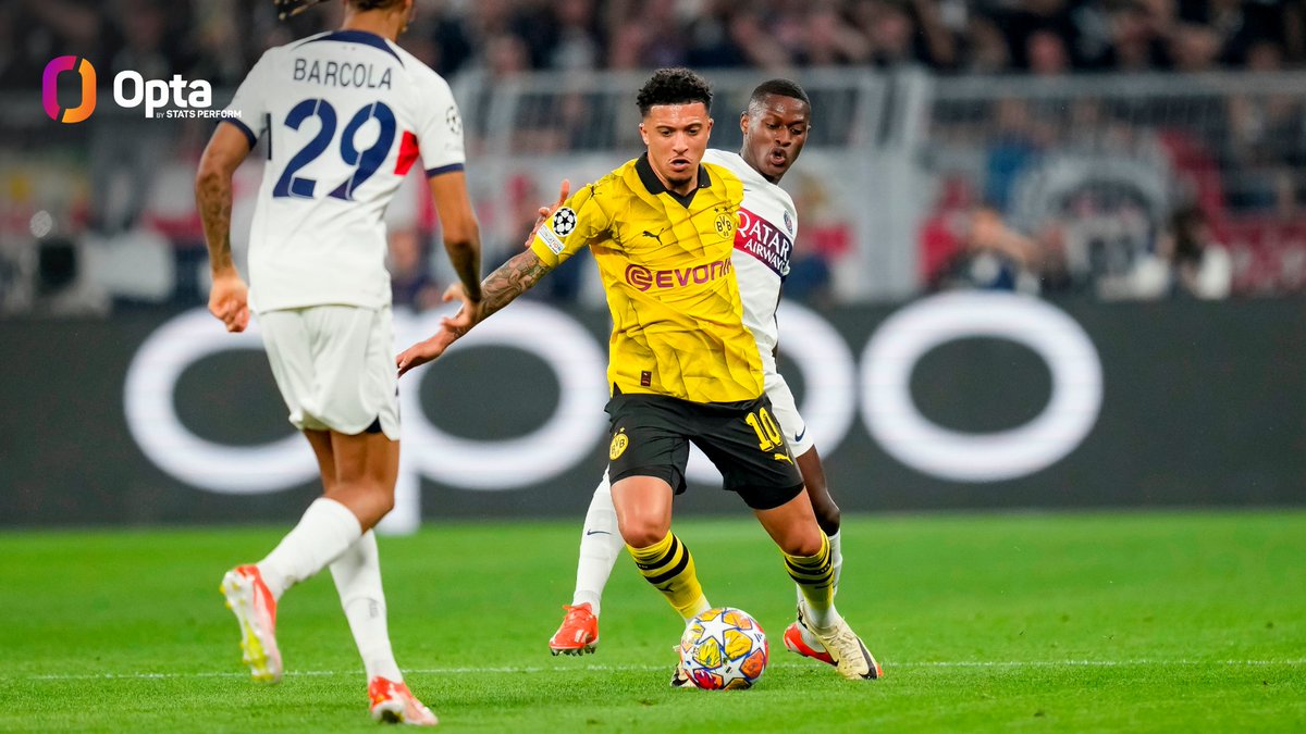 7 - Jadon Sancho completed seven dribbles in the first half of this match, more than he managed in a single game for Manchester United and the most by a player in a UEFA Champions League knockout match since John Stones in last season's final. Mazy.