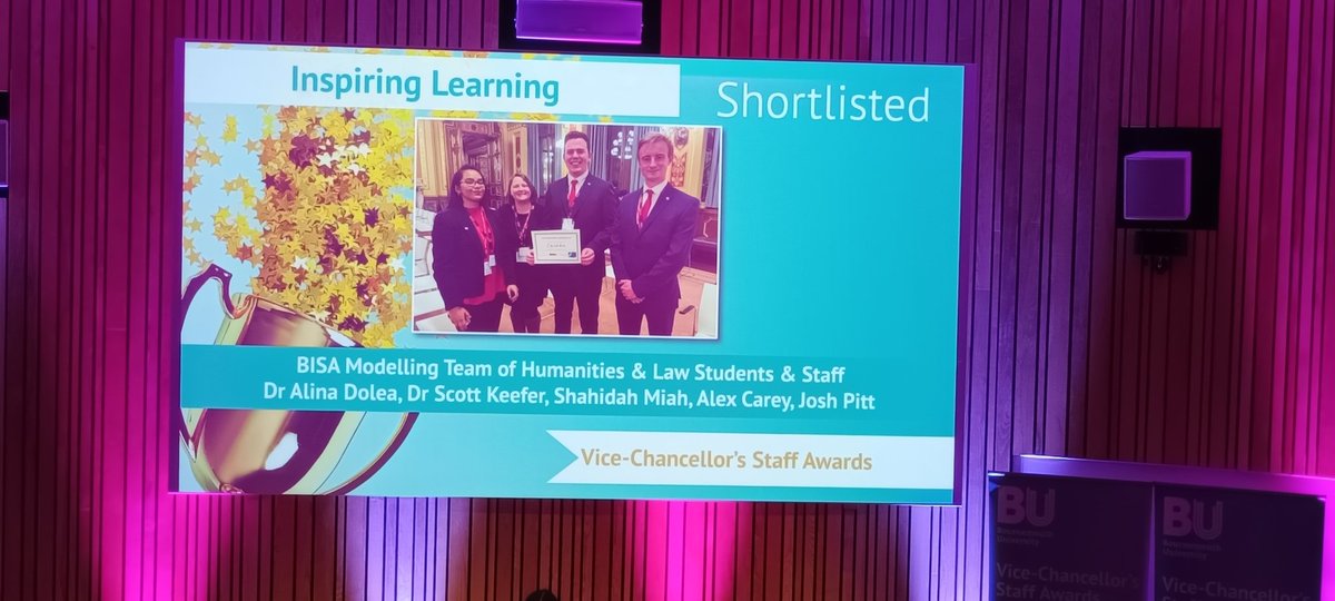 An honour to be shortlisted for the Inspiring Learning Award alongside Scott Keefer and our students #VCstaffawards @bournemouthuni for #bisafcdomodelnato 2023 when they picked up the Distinguished Delegation Award. Kudos to our great @politicsatBU @HistoryatBU & law students!