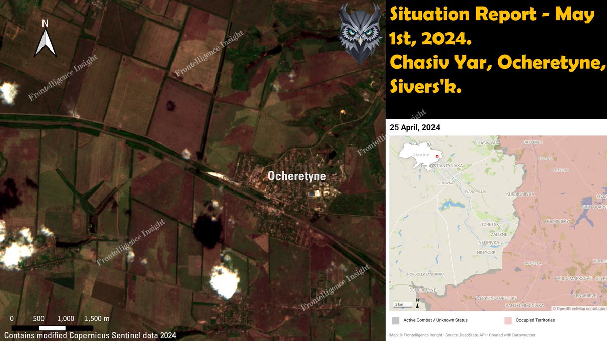 Russian forces have gained tactically near Ocheretyne and Chasiv Yar, and have attempted a large assault towards Sivers'k. Frontelligence Insight provides a concise analysis of the current situation in this 🧵thread Before proceeding, please like and share to aid with visibility