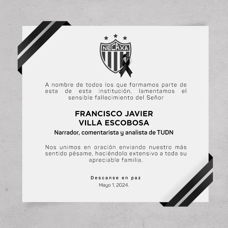 Lamentamos el sensible fallecimiento de ‘Paco’ Villa, narrador, comentarista y analista de @TUDNMEX. Hacemos extensivas nuestras condolencias para su familia, amigos y compañeros. Descanse en paz.