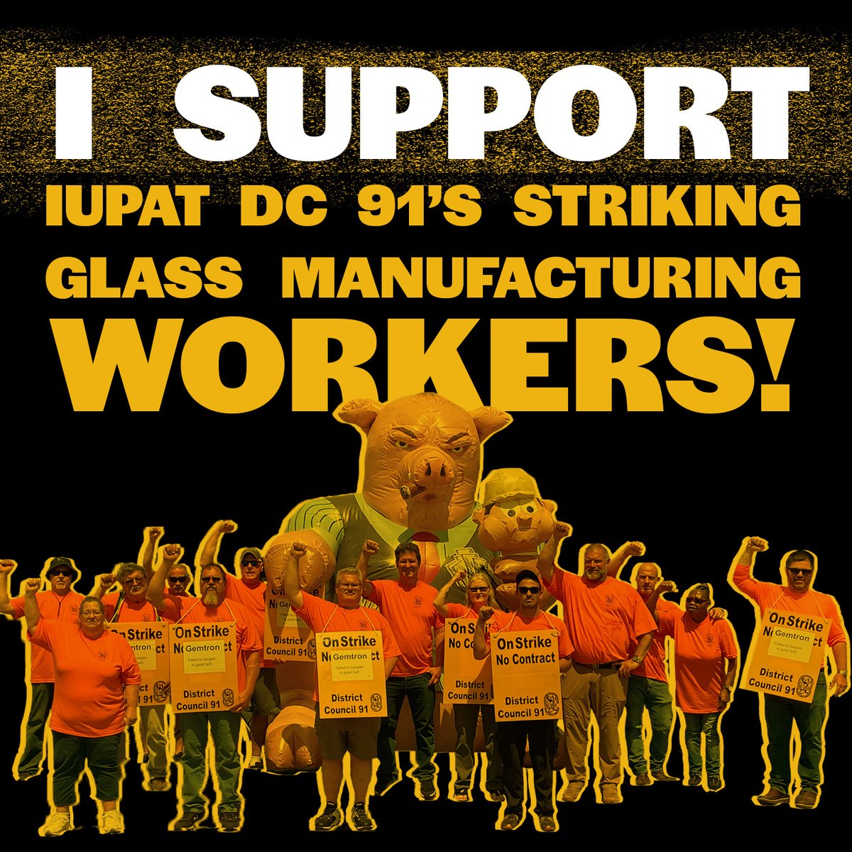 100 of our @iupat_dc91 brothers and sisters are now ON STRIKE at Gemtron in Vincennes, Indiana. Gemtron is a glass manufacturer that’s trying to take pensions away from our members who make their plants run. Together, we will win this fight!