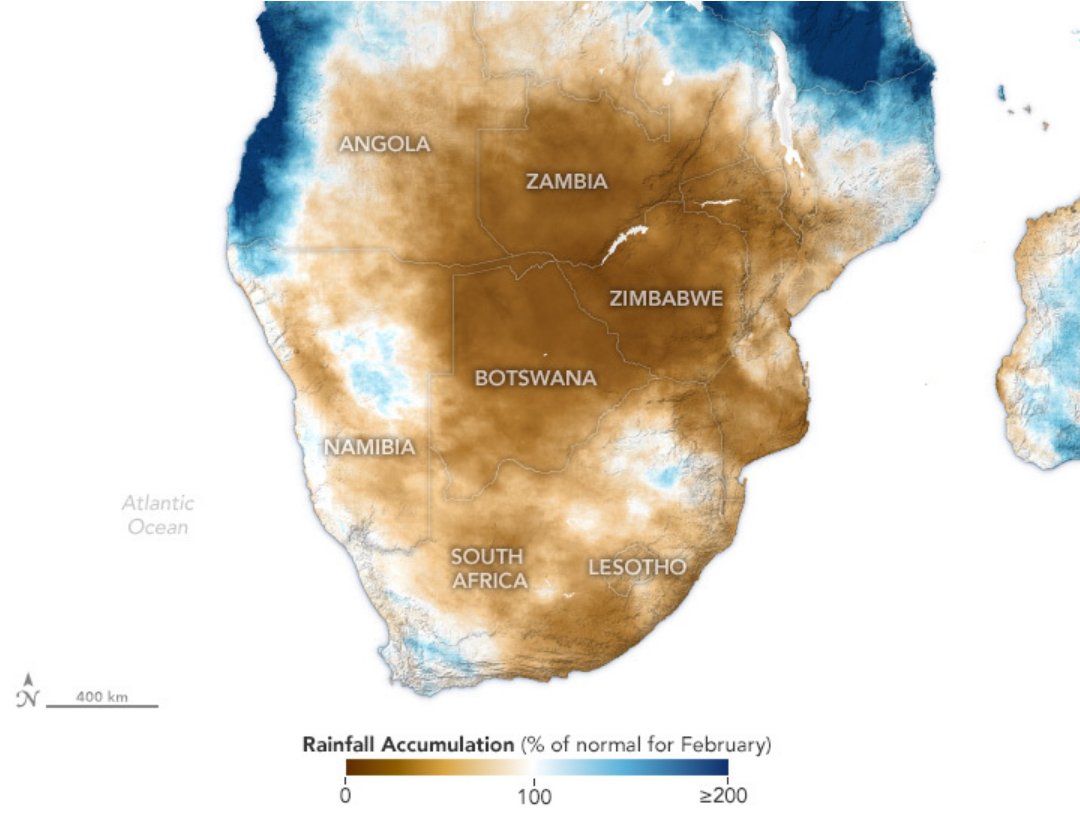 An El Niño-linked drought has impacted Southern Africa through the end of 2023 & first four months of 2024. Several parts of the region  have received half or less of their typical rainfall, parching crops during a critical growth period. @GEOCropMonitor
🔗earthobservatory.nasa.gov/images/152711/…