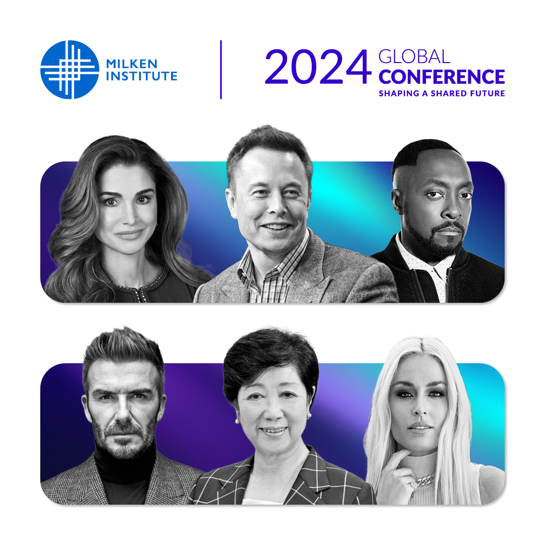 .@QueenRania, @elonmusk, @iamwill, David Beckham, @ecoyuri, and @LindseyVonn have joined our growing Global Conference 2024 speaker lineup: milkeninstitute.org/events/global-… Shape our shared future by joining us LIVE from May 5-8! #MIGlobal #future #innovation #leadership