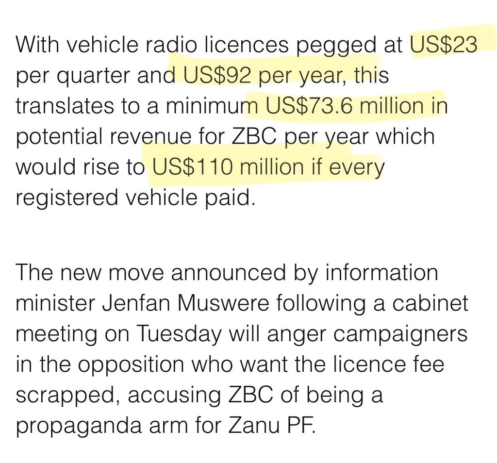 🟣How dare @ZBCNewsonline charge us license fees in USD? Why muchitijairira? Denominate your charges in ZiG and don’t ever change them again cause it’s backed by gold. We need new leaders.🇿🇼