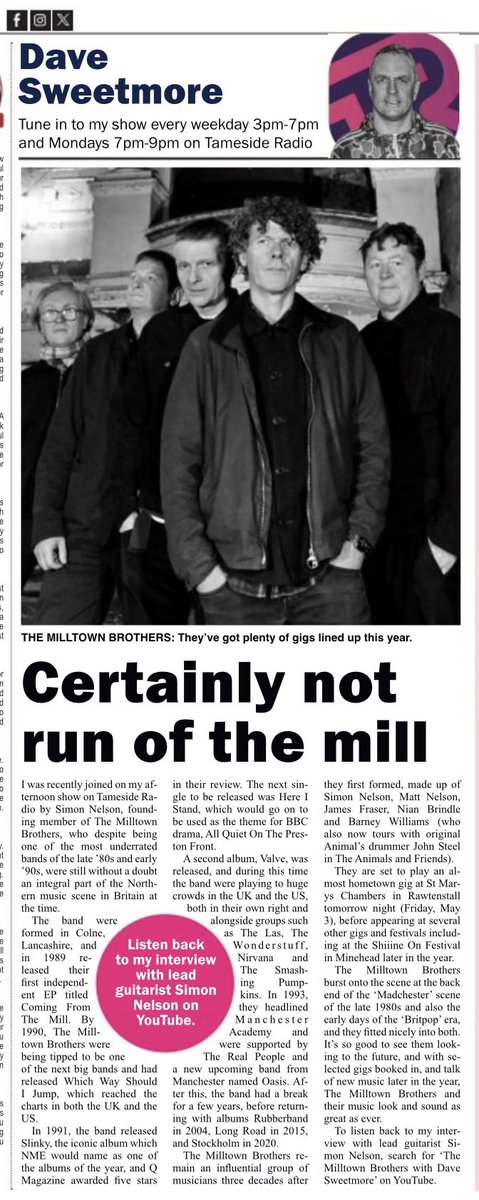 This weeks bit - @milltownbros - live at @StMarysChambers Rossendale this Friday. The interview - youtu.be/7I3jrpYiuHo?si… #milltownbrothers #slinky