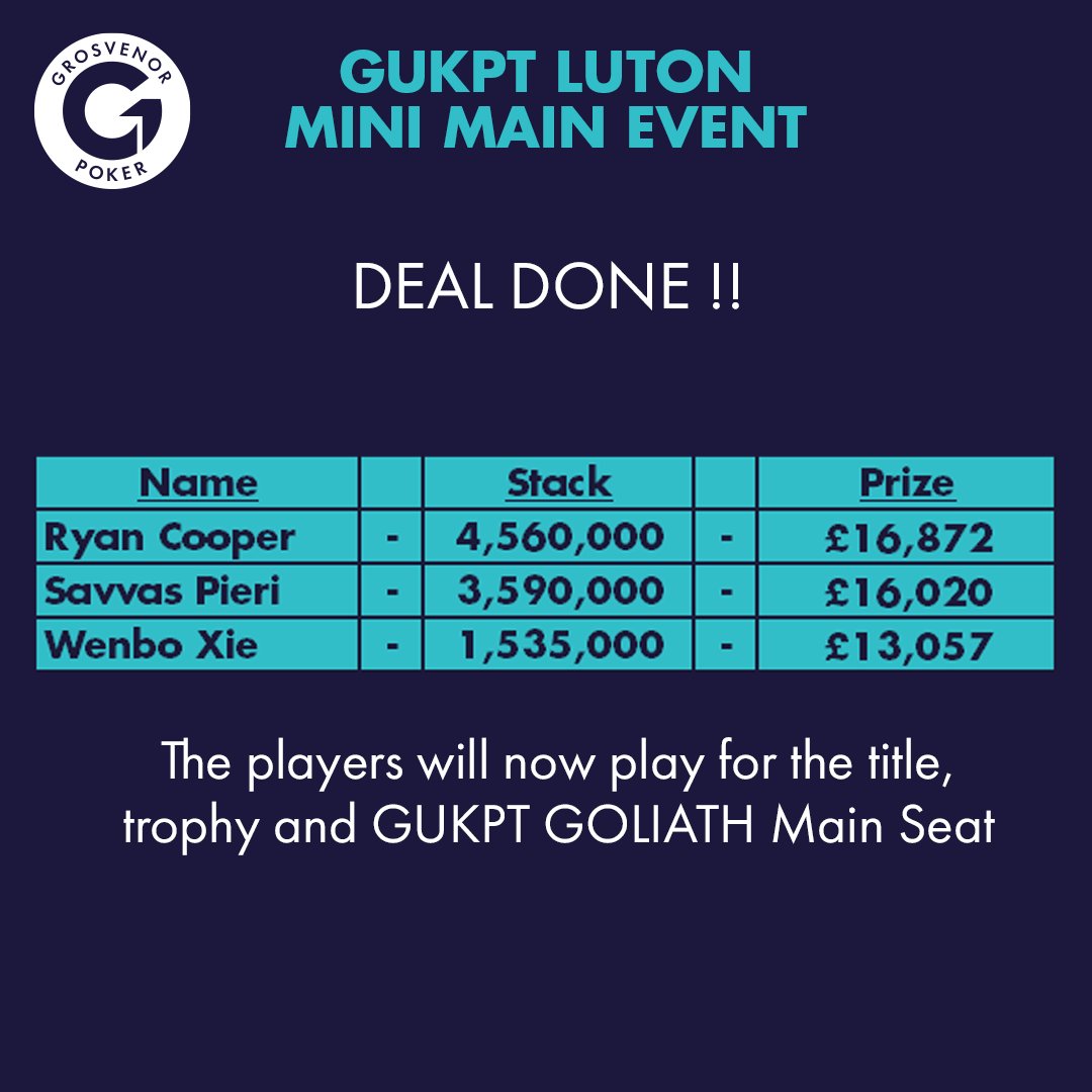A deal has been done in the GUKPT Luton Mini Main Event.