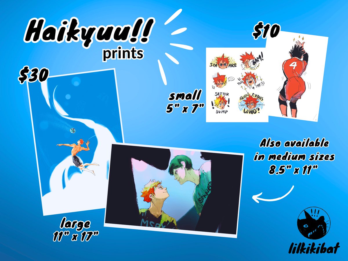 🏐🏐🏐🏐🏐 

I'll also have Haikyuu prints available!!!   The Kagehina MSBY and Adlers match and the Ninja Shoyo ones are so pretty in person!!