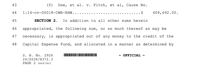 @LindseyBeckham @zakiyasummers @uverneous @DueDiligenceBBQ @OhNoItsMelvin @TorenBallard @SaveJxn All forms of sex that can't result in pregnancy are crimes under state law, so enforcing that law results in large legal bills taxpayers have to pay.

E.g. this $409,692.00 is money #MSleg paid earlier this year to attorneys representing a set of plaintiffs harmed by that law: