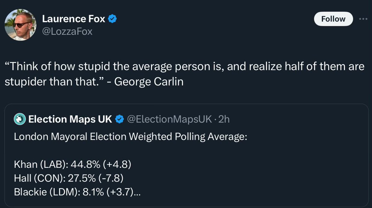 Lawrence is on the full charm offensive just before the big day, trying to win the voting public over by calling them all stupid.

I think he’s on a #Winner with this approach.

@LozzaFox