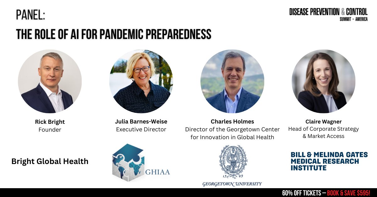 Learn about the impact of #AI & #NewTechnology in the #infectiousdisease space with sessions like...
'The Role of AI for Pandemic Preparedness', a panel with Bright Global Health, @GHIAAteam, @Georgetown,
& @GatesMRI!

Get 60% off tickets today: tinyurl.com/56jh9uwv