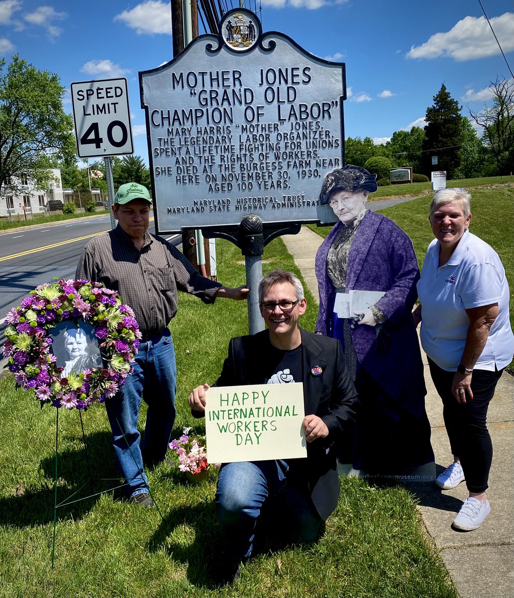 Happy #InternationalWorkersDay! ✊ Some Union Plus staff members (@OPEIULocal2!) joined other union members for the annual wreath-laying at the Mother Jones historic marker in Adelphi, MD today. We love getting to take part in this memorial every year. #1u #UnionStrong