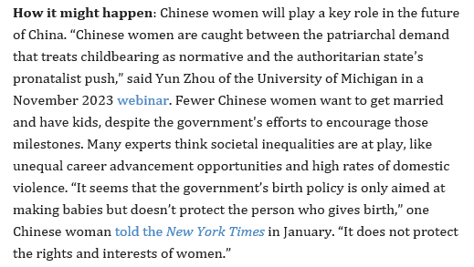 The Chinese government is pushing women to have babies, but fewer women want to get married and start families. Why? Social inequality. “The government’s birth policy is only aimed at making babies but doesn’t protect the person giving birth.” Sound familiar?

#ResistanceWomen