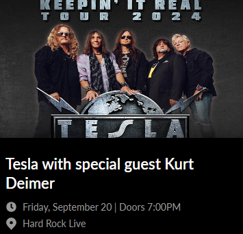 New show with Tesla just added! I will be joining them this Fall at their show at Hard Rock Casino in Northern Indiana! Friday, September 20th at 7pm. Tix now on sale now ⬇️⬇️⬇️⬇️⬇️⬇️ ticketmaster.com/event/05006089… #bekind #kurtdeimer #kurtdeimerfam #hardrockcasinoindiana