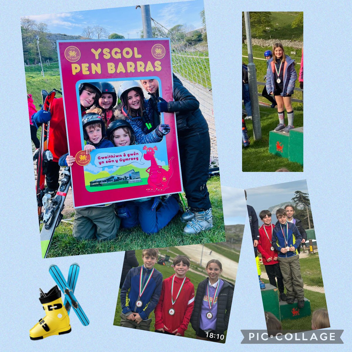 Tîm sgïo Pen Barras wedi mwynhau cystadlu ym mhencampwriaethau sgïo Ysgolion Cymru yn Llandudno heddiw. Llongyfarchiadau mawr iddynt. Well done for your downhill skiing this evening - sunshine not snow this time! Ymdrech wych 🎿#unigolioniachahyderus