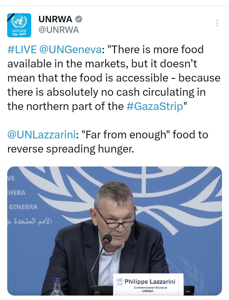 Head of @UNRWA 🇺🇳 just inadvertently admitted that all their aid goes to Hamas, which then sells it to the people and makes huge profits on this “aid” 👇 “Food is available in the markets, but there is no cash” 🤡