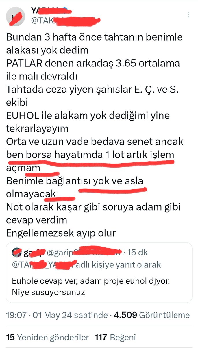 #EUHOL Fırıldak-Yalan yapıcı 'EUHOL'de borsa hayatımda bir daha tek lot işlem açmam' diye niye diyor hiç düşündünüz mü ? Hisseye girdiği her seferinde (5-6 kez) ciddi zarar etti de o yüzden. Garibim hisseye küsmüş. Loser 😏

#bist100 #thyao #tavhl #pgsus #asels #ersu #sasa #hekts