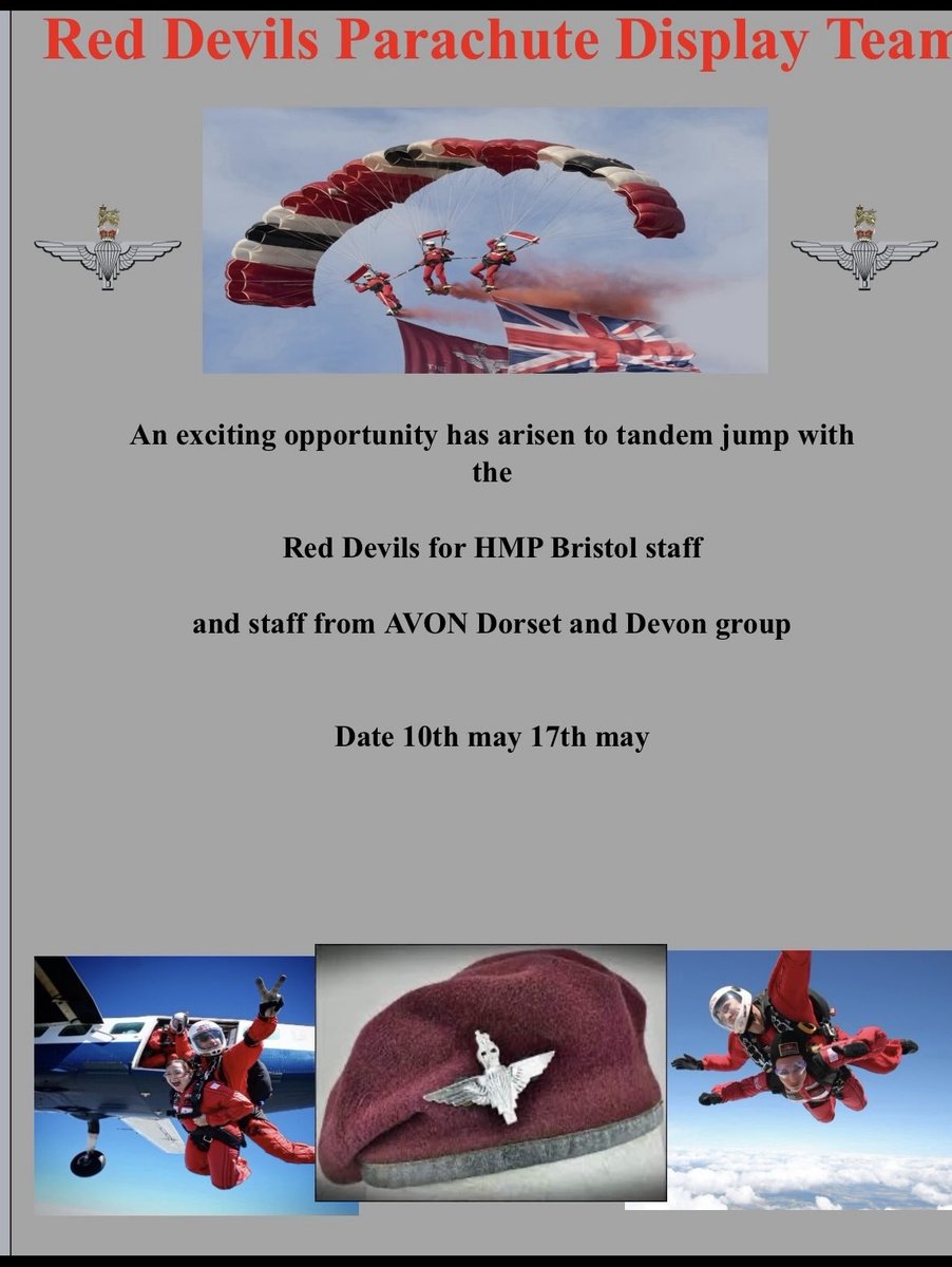 Not long now until 38 hmpps staff fulfill a bucket list jumping with the amazing Red Devils @hmpps  @TheParachuteReg @RedDevilsOnline @CEOHMPPS