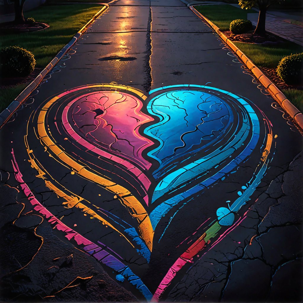 QT #ChalkArt - ❤️ Two #Hearts Together ❤️Chalk Art in driveway.  #AIArt #AIArtWork #AIArtCommunity (Jeffrey Imm, using hotpot.#AI)