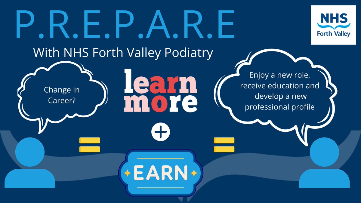 🌟@NHSForthValley Podiatry Service will be launching PREPARE; an amazingly job opportunity to become a trainee Podiatrist. Be part of the team,gain a BSc (hons) in Podiatry all whilst getting paid! Keep any 👁️ on NHS Jobs for more info!!🌟 #fvpodiatry @GCUPodiatry Plz Share! 🌟