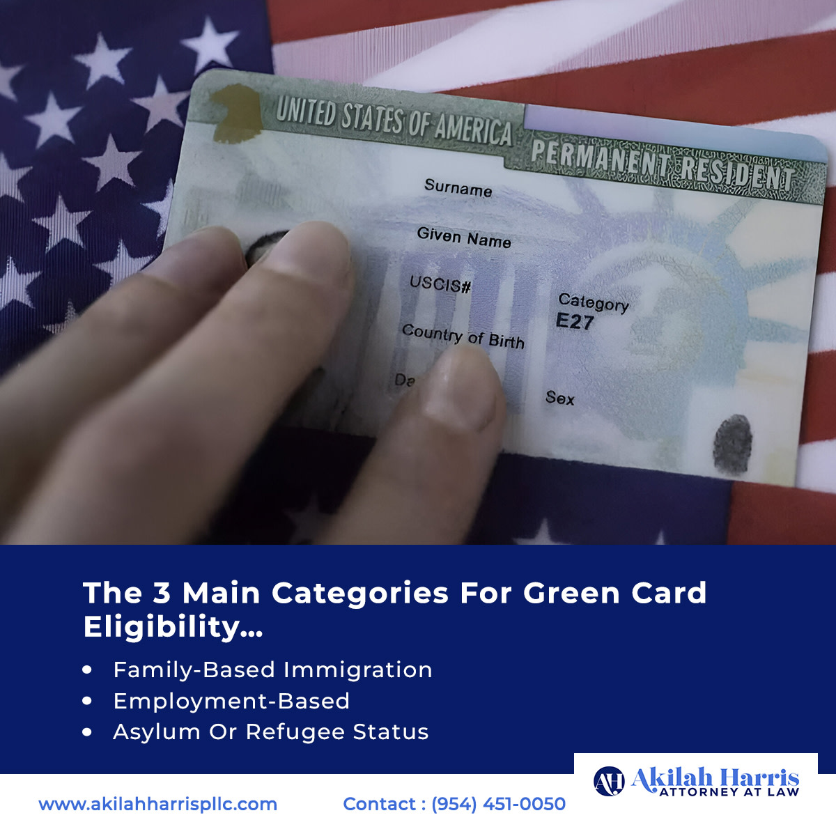 Akilah Harris - The 3 Main Categories For Green Card Eligibility…
LEARN MORE...akilahharrispllc.com/immigration-ti…

#immigration #immigrationlawyer #immigrationattorney #naturalization #naturalizationlawyer