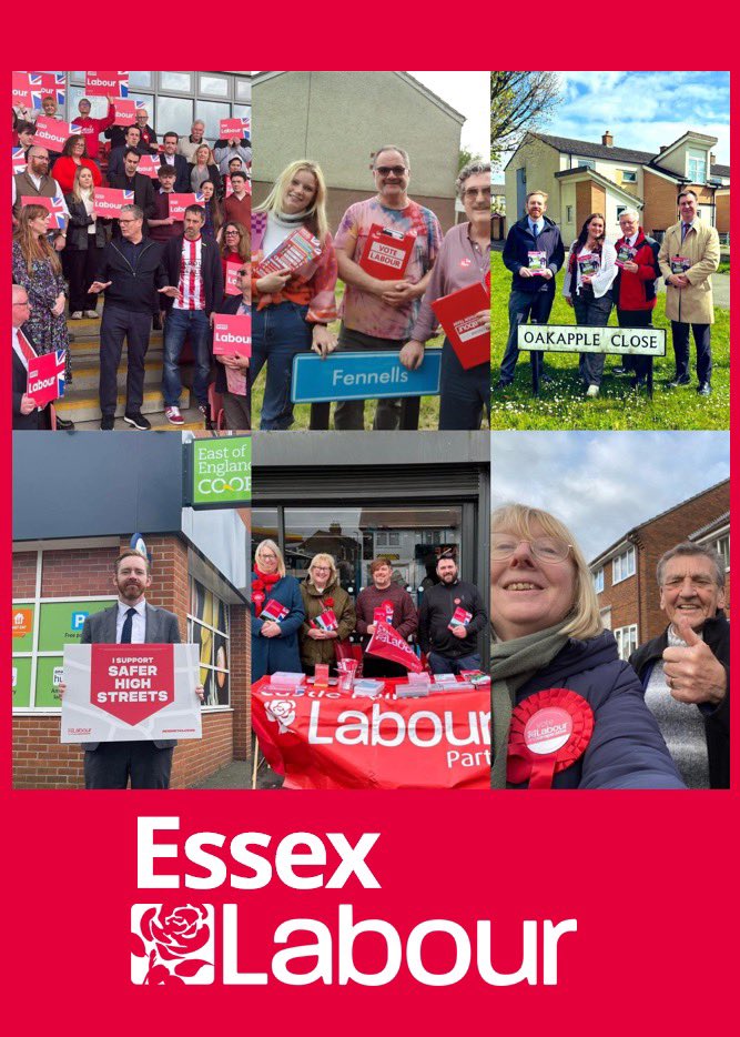 Best of luck to all of our Labour candidates. They have stood up for ordinary residents across Essex against cuts to public services and rising costs. Vote for change 🌹