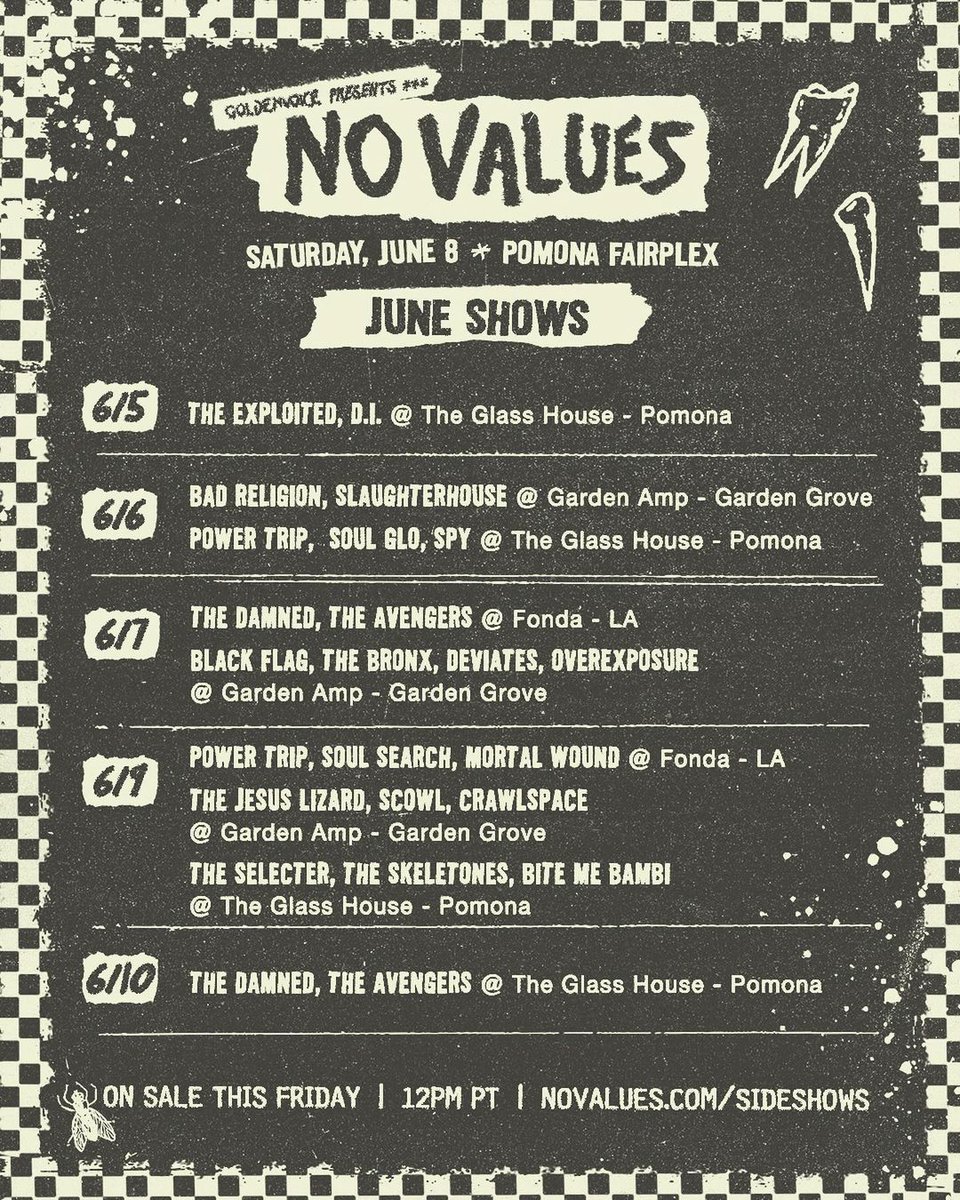 Bad Religion, The Damned, Power Trip, The Jesus Lizard, Scowl and more are playing No Values sideshows in CA: brooklynvegan.com/bad-religion-t…