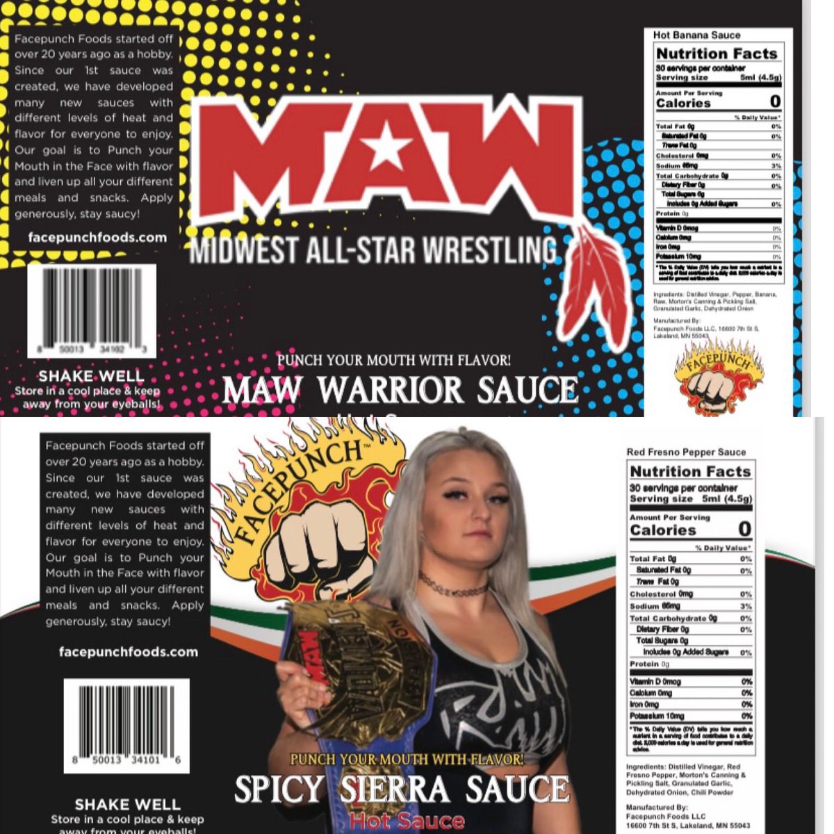 We are excited to announce our sponsorship with Face Punch Foods! Minnesota homegrown sauces. We are starting off with the official MAW Warrior Sauce, and first in the line, Spicy Sierra Hot Sauce! 🌶️🌶️🌶️