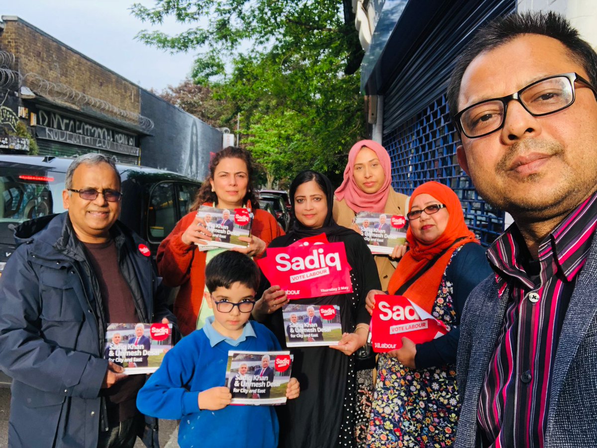 Great vibes in Spitalfields & bangla Town with our good friend @unmeshdesai and our local ward hero's @shadchowdhury2 @Hussain6Nazma for the last #LabourDoorstep Lots of support for @SadiqKhan @unmeshdesai in our ends!