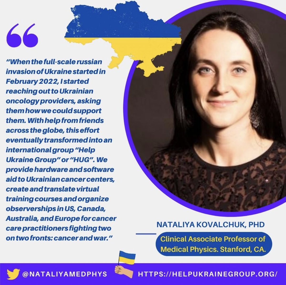 SWRO (@s_w_r_o) on Twitter photo On this #WeWhoCurie Wednesday, we feature the outstanding <a href="/NataliyaMedPhys/">💛💙🇺🇦Nataliya Kovalchuk, PhD 💛💙🇺🇦🌻</a>, a Clinical Associate Professor of #MedPhys at <a href="/StanfordRadOnc/">Stanford Radiation Oncology</a> ☢️🙌🏾
To learn more about the HUG organization and the work they are doing with Ukrainian oncologists, visit: helpukrainegroup.org On this #WeWhoCurie Wednesday, we feature the outstanding <a href="/NataliyaMedPhys/">💛💙🇺🇦Nataliya Kovalchuk, PhD 💛💙🇺🇦🌻</a>, a Clinical Associate Professor of #MedPhys at <a href="/StanfordRadOnc/">Stanford Radiation Oncology</a> ☢️🙌🏾
To learn more about the HUG organization and the work they are doing with Ukrainian oncologists, visit: helpukrainegroup.org