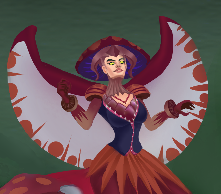 Daxencomplex's tweet photo. @Tkacz_art I'm curious of what class you would give this one: The Mushroom Queen, an OC I did for a contest. https://t.co/wP9G60NEF1