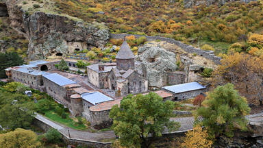 UNESCO World Heritage site Geghard is a medieval monastery in Kotayk province in Armenia 🇦🇲, part of the former Soviet Union Republic , and has been partially carved out of adjustment of mountain, surrounded by the cliffs. 
Simply majestic ✨️.