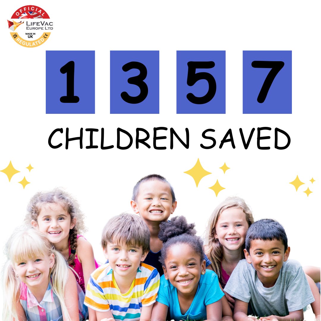 1357 CHILDREN now saved in a choking emergency by LifeVac®! Keep spreading awareness about the importance of being prepared in a choking emergency. We are CHANGING THE WORLD! #LifeVac #savealife #bechokeaware #ChokingAwareness #ChokingPrevention #rescuedevice #choking #firstaid