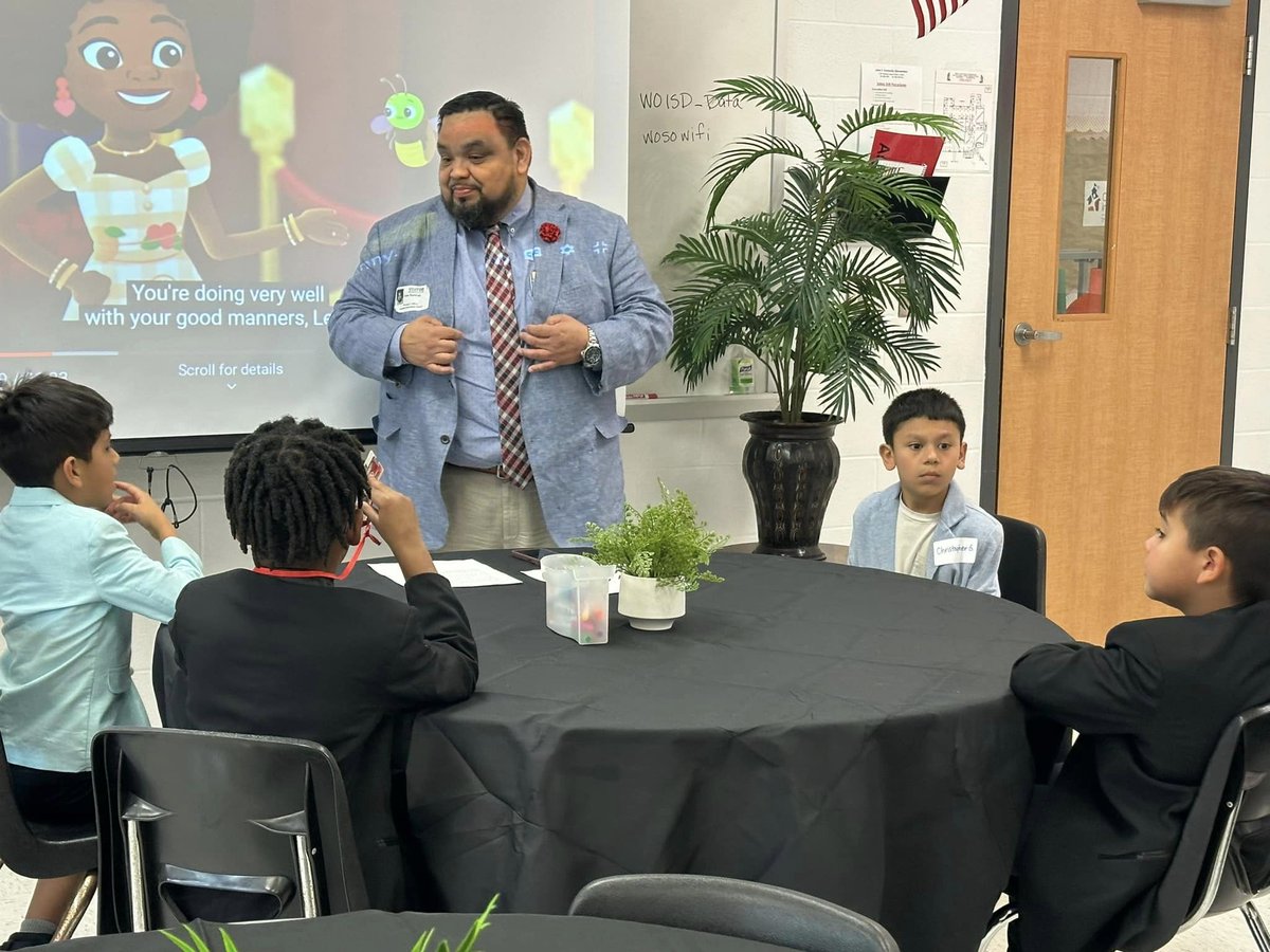 from JFK: Last Wednesday, the ‘Guys with Ties’ groups met to learn about etiquette & manners. Thanks to Ms. Brenda Cavazos for initiating this program & for partners, Tato's Opportunity Foundation & Moses Vasquez, ICE Engineering, for giving their time & hearts to our students.