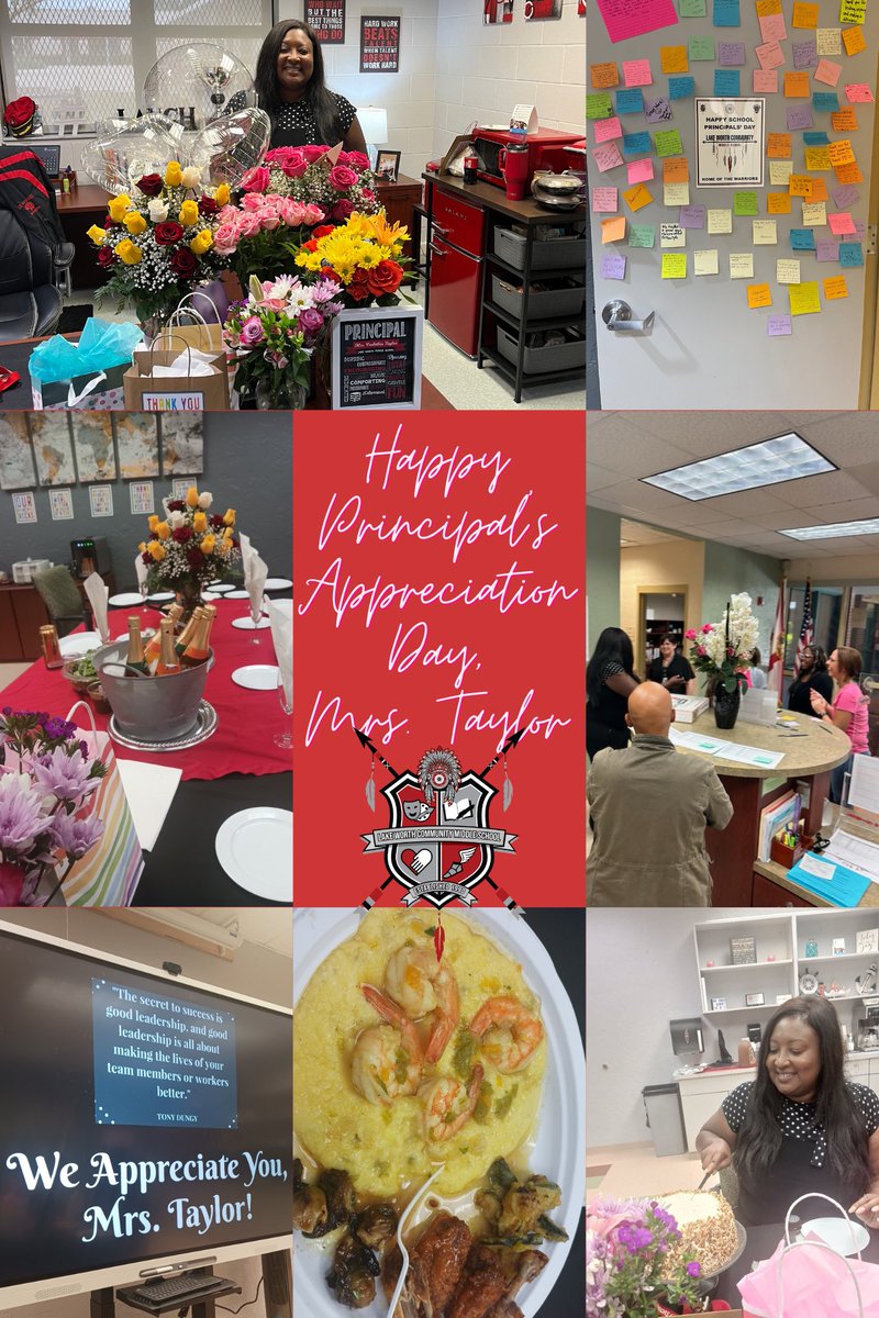 Celebrating our ✨amazing✨ principal @CaelethiaTaylor with notes of appreciation, a home cooked luncheon, & tons of flowers 💐 & gifts 🎁!! Thank you for keeping us afloat & #SailingIntoExcellence ⚓️🛳️