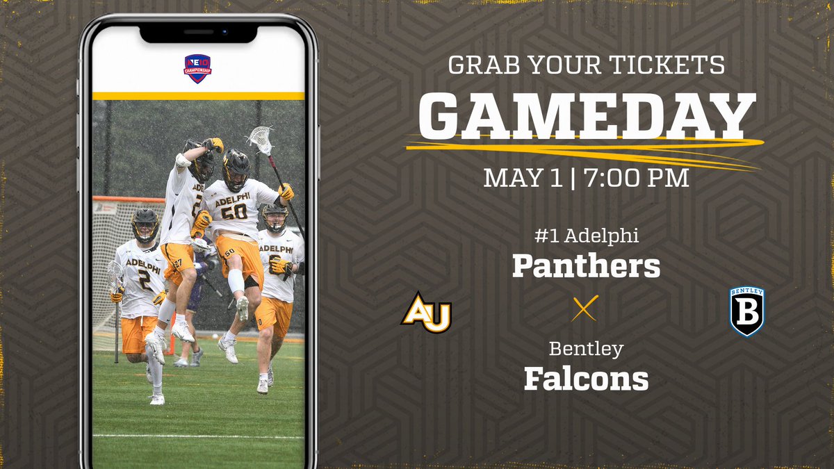 It all starts TONIGHT. @TheNortheast10 Championship runs through Garden City. Be sure to purchase your ticket BEFORE you arrive at the link below. #1 @AUPanthers vs. #4 @BentleyMLax 7:00 PM #D2MLAX BUY NOW 🎟: bit.ly/3Ulc6oF