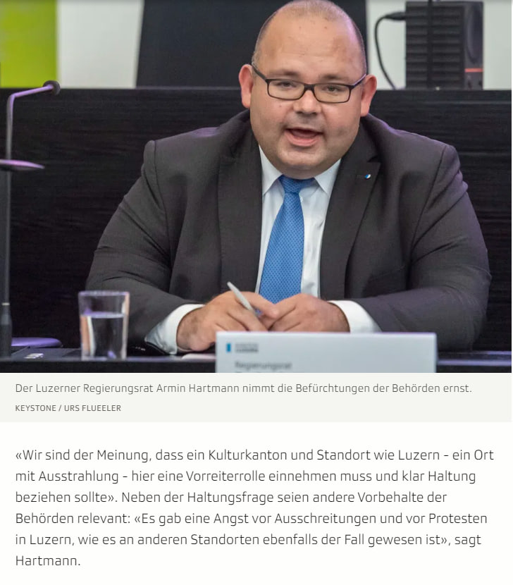 Der feisse Regierungsrat, Armin Hartmann aus dem Kanton Luzern verhindert den Auftritt der österreichisch-russischen Sopranistin Anna Netrebko vom 1. Juni im KKL. Dieser Hartmann ist eine Schande für die Eidgenossenschaft.