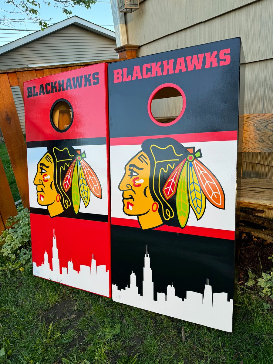 Chicago Blackhawks Bedard style custom cornhole boards. #NHLplayoffs2025