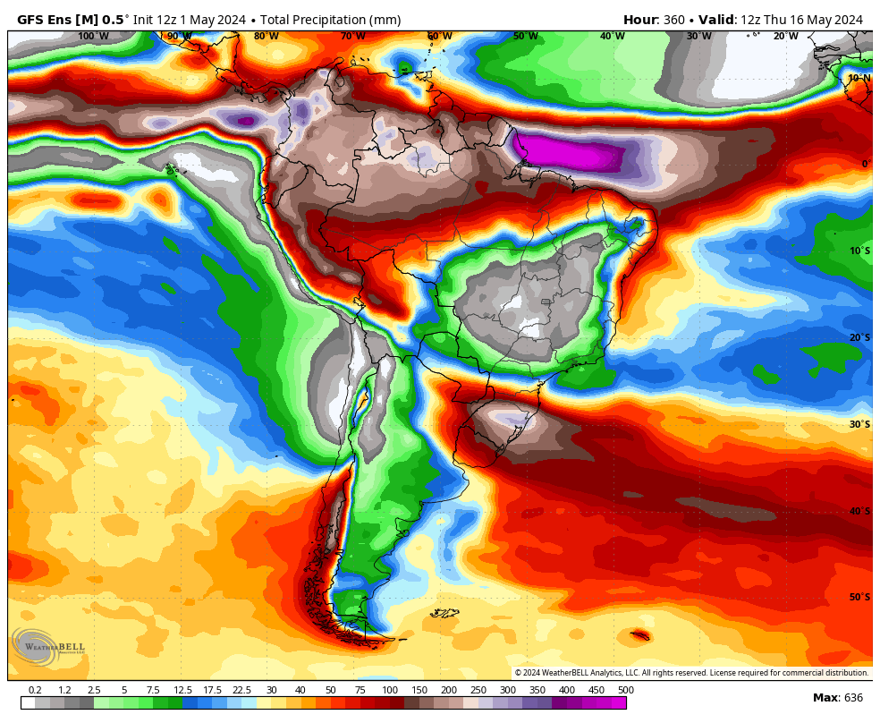 bam_weather's tweet photo. ✖️Latest EPS, GEFS, and GEPS in South America the next 2 weeks have essentially 0 rain in the major safrinha areas into central Brazil.  There isn't much hope beyond the week 2 timeframe either.

...And excessively wet into the southern Brazil.

👉Interested in Ag commentary for North/ South America?   Email matt@bamwx.com for samples of our Ag commodity reports!

#OATT #corn #soybeans #plant24