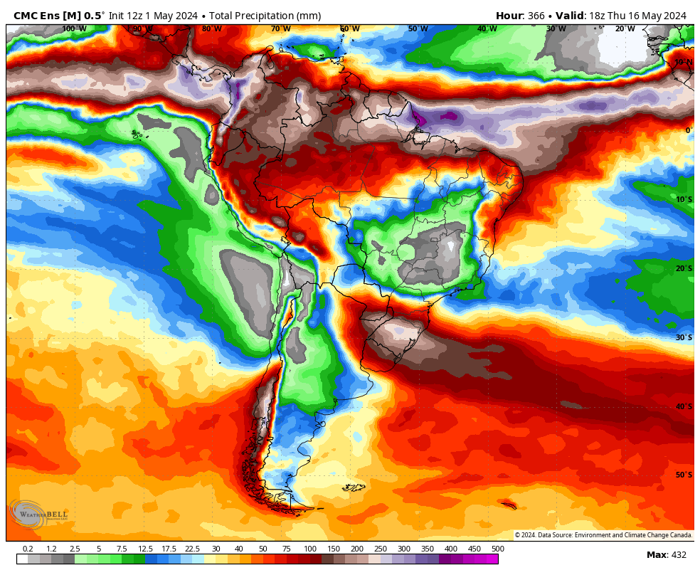 bam_weather's tweet photo. ✖️Latest EPS, GEFS, and GEPS in South America the next 2 weeks have essentially 0 rain in the major safrinha areas into central Brazil.  There isn't much hope beyond the week 2 timeframe either.

...And excessively wet into the southern Brazil.

👉Interested in Ag commentary for North/ South America?   Email matt@bamwx.com for samples of our Ag commodity reports!

#OATT #corn #soybeans #plant24